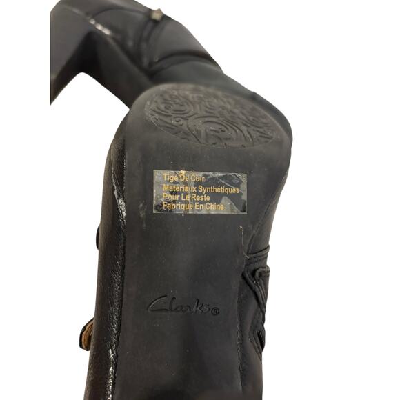 Clarks Booties Womens 8 Sapphire Athena Black Leather Double Monk Strap Heels - Picture 8 of 9